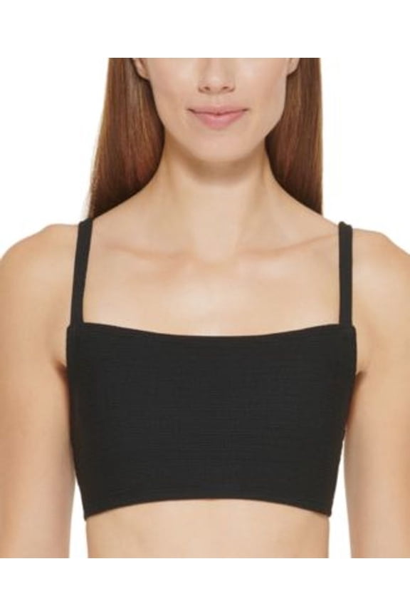 BLACK Textured Bralette Bikini Swim Top, US Large
