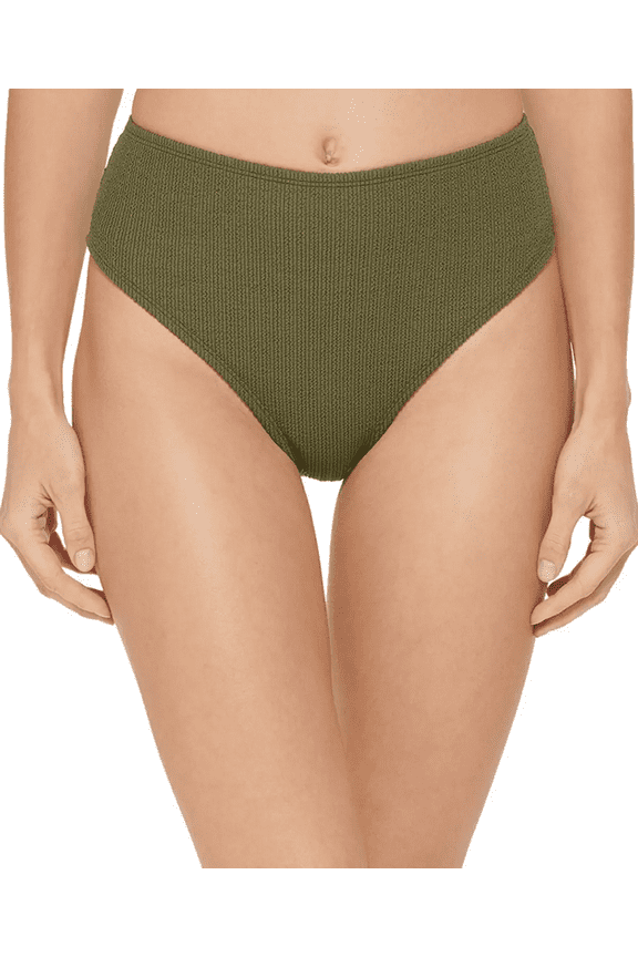 Women's Textured High Waist Bikini Bottom Swimsuit Green Size Medium