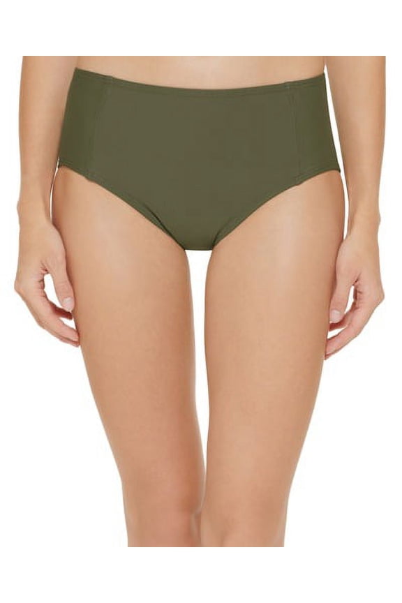 MOSS GREEN Textured High-Waist Bikini Swim Bottom, US Small