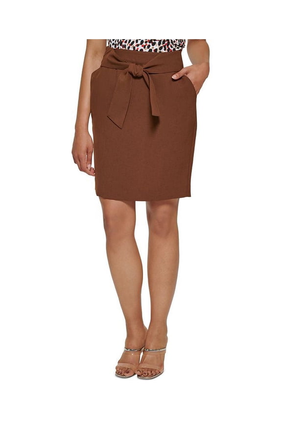 Women's Tie Front Pencil Skirt Brown Size 10 Petite