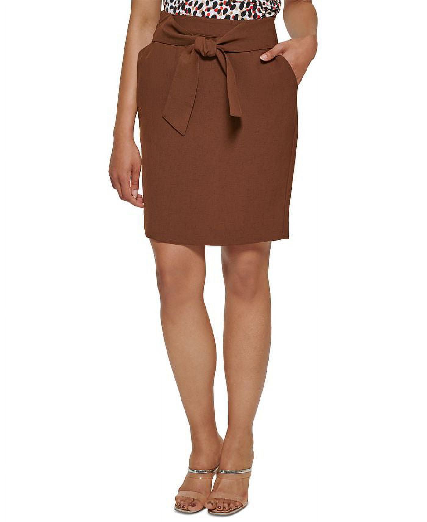 DKNY Women s Tie Front Pencil Skirt Brown Size 12 Petite Walmart