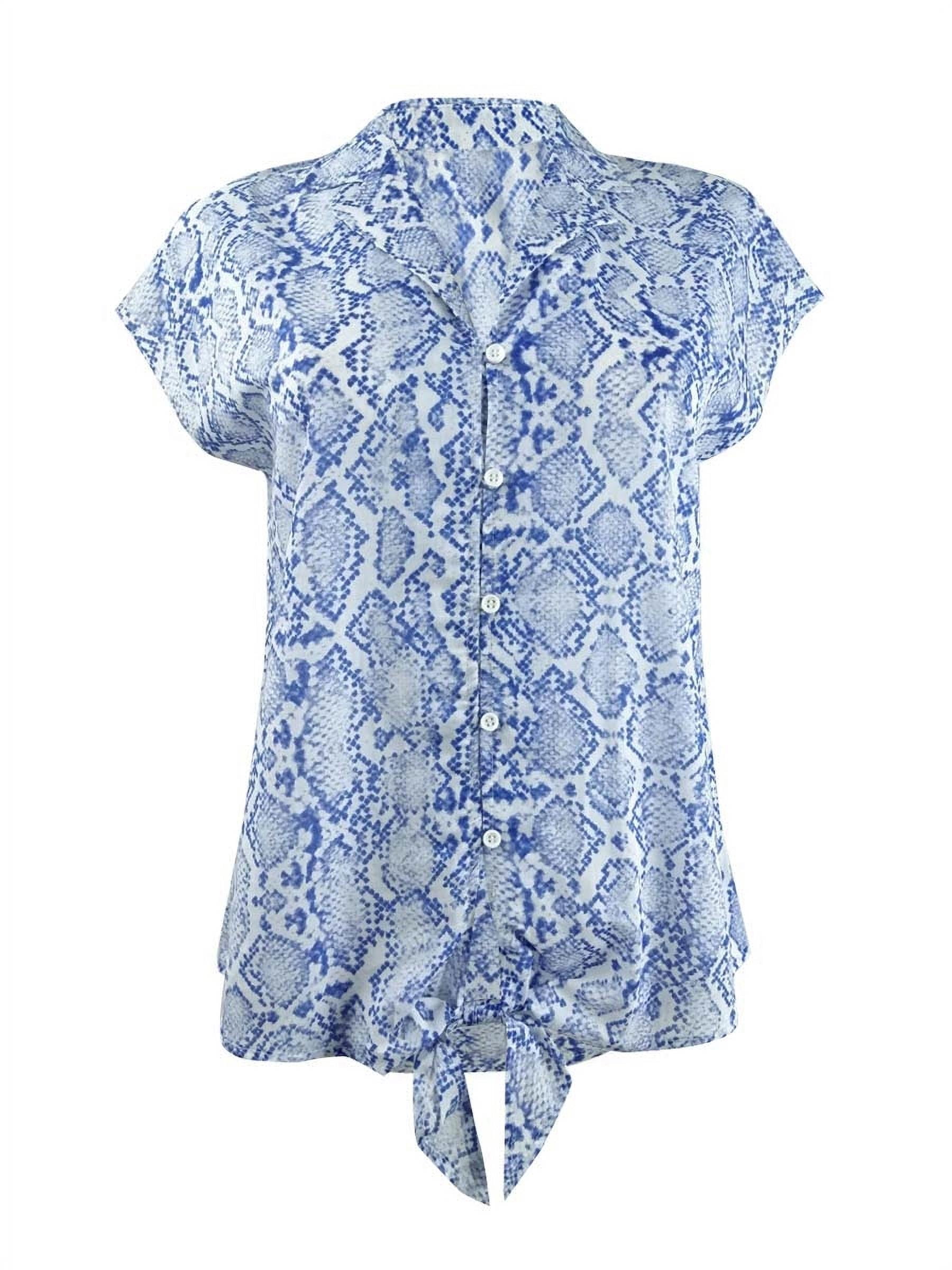 DKNY Women's Tie-Front Shirt (XS, Blue)