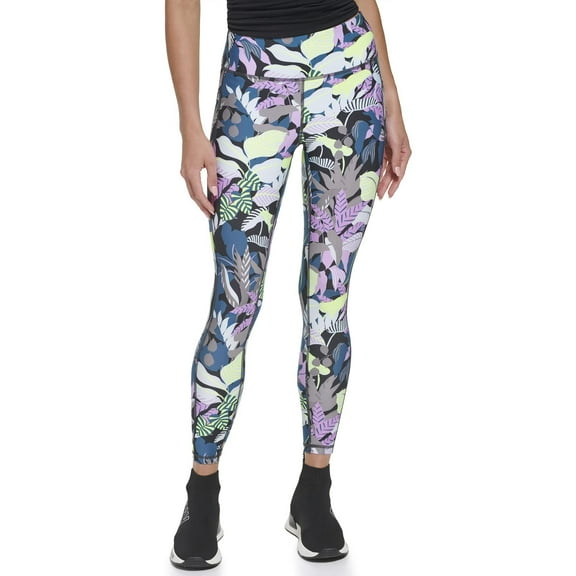 DKNY Women's Tight Printed High Waist Performance Leggings, Poseidon Jungle, X-Small