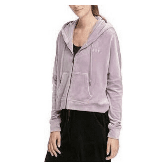 DKNY Women's Velour Full Zip Hoodie, Light Purple, M