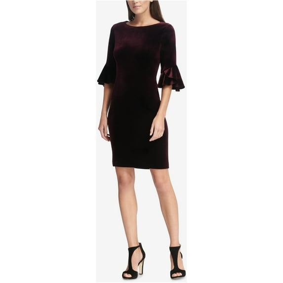 DKNY Women's Velvet Bell-Sleeve A-Line Dress (2, Aubergine)