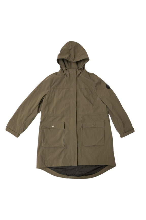 Women's Water Resistant Hooded Long Line Parka Jacket, Adjustable Waist (Juniper, L)