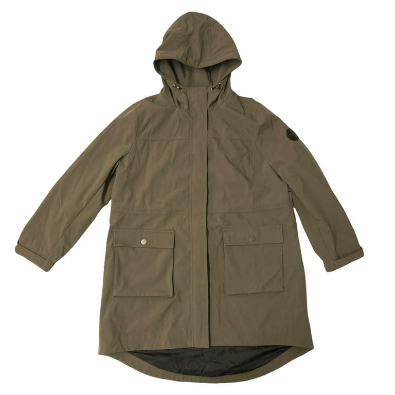 DKNY Women's Water Resistant Hooded Long Line Parka Jacket, Adjustable  Waist (Juniper, XL) 