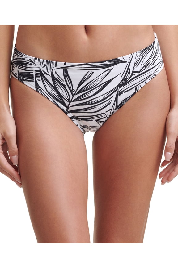 Women's White Printed Stretch Lined Sits at hips Full Coverage Classic Swimsuit Bottom L