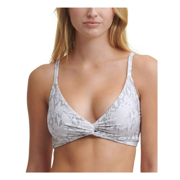 DKNY Women's White Stretch Adjustable Deep V Neck Swimsuit Top M