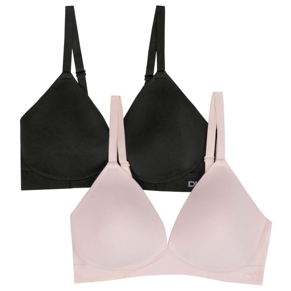 DKNY Women's Wireless Soft Stretch Microfiber Plunge Bra (Black/Ballerina, L)