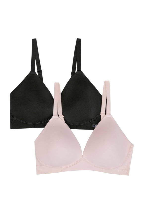 Women's Wireless Soft Stretch Microfiber Plunge Bra (Black/Ballerina, L)