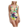 thumbnail image 1 of DKNY Women's Yellow Printed Removable Cups Lined Deep V Neck Ruffled Underwire One Piece Swimsuit 8, 1 of 2