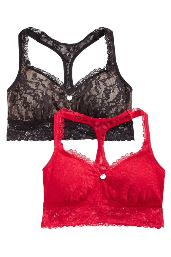 Signature Lace Bralette 2-Pack, L, Black/Laquer Red