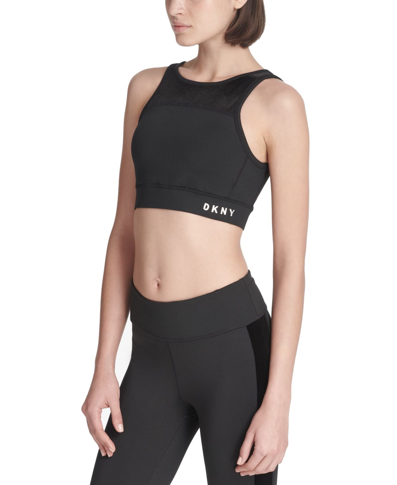 DKNY Womens Activewear Sport Velvet Trimmed V Back Medium Support Sports Bra;S