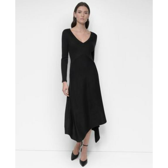DKNY Womens Asymmetrical Long-Slee Black S