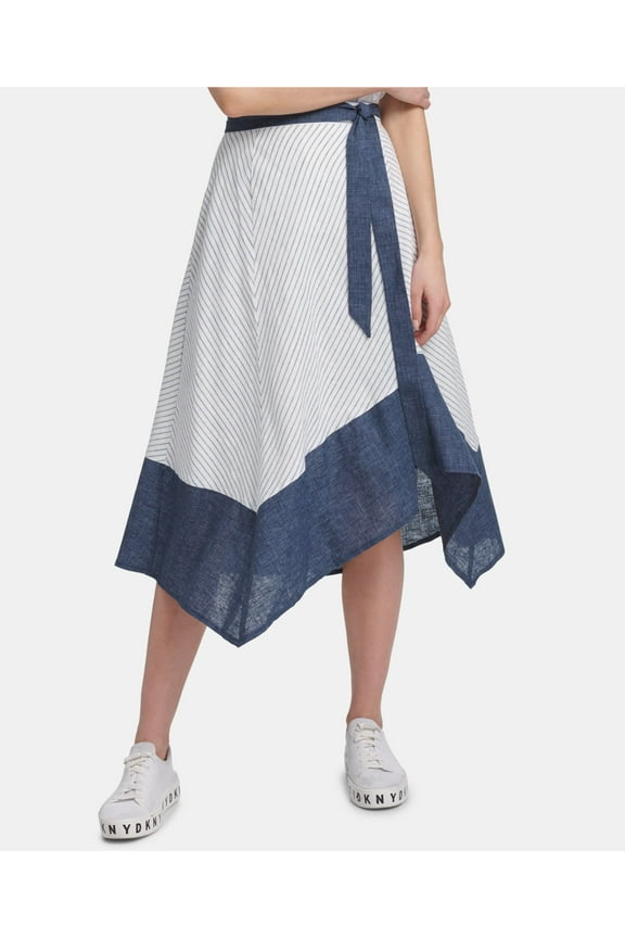 Striped Asymmetrical Hem Skirt Ivory Blue 8