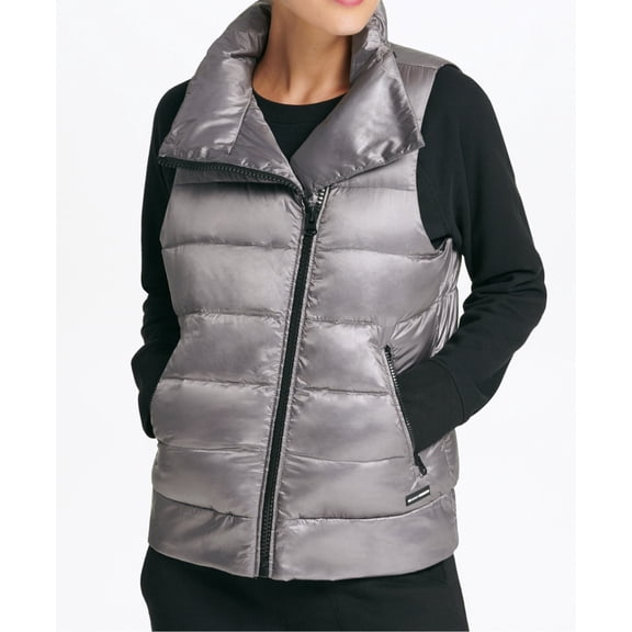 DKNY Womens Asymmetrical Zip Down Filled Vest