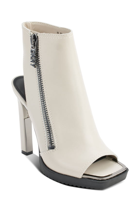 Womens Ivory Cut Out Heel Padded Malia Square Toe Block Heel Zip-Up Leather Dress Shootie 9 M