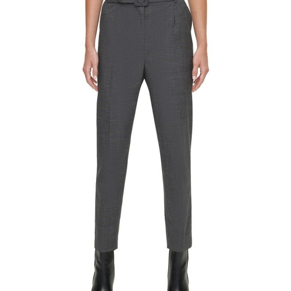 DKNY Womens Belted Casual Trouser Pants, Grey, Petite, 4P