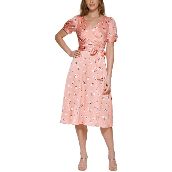 DKNY Womens Belted Mid Wrap Dress