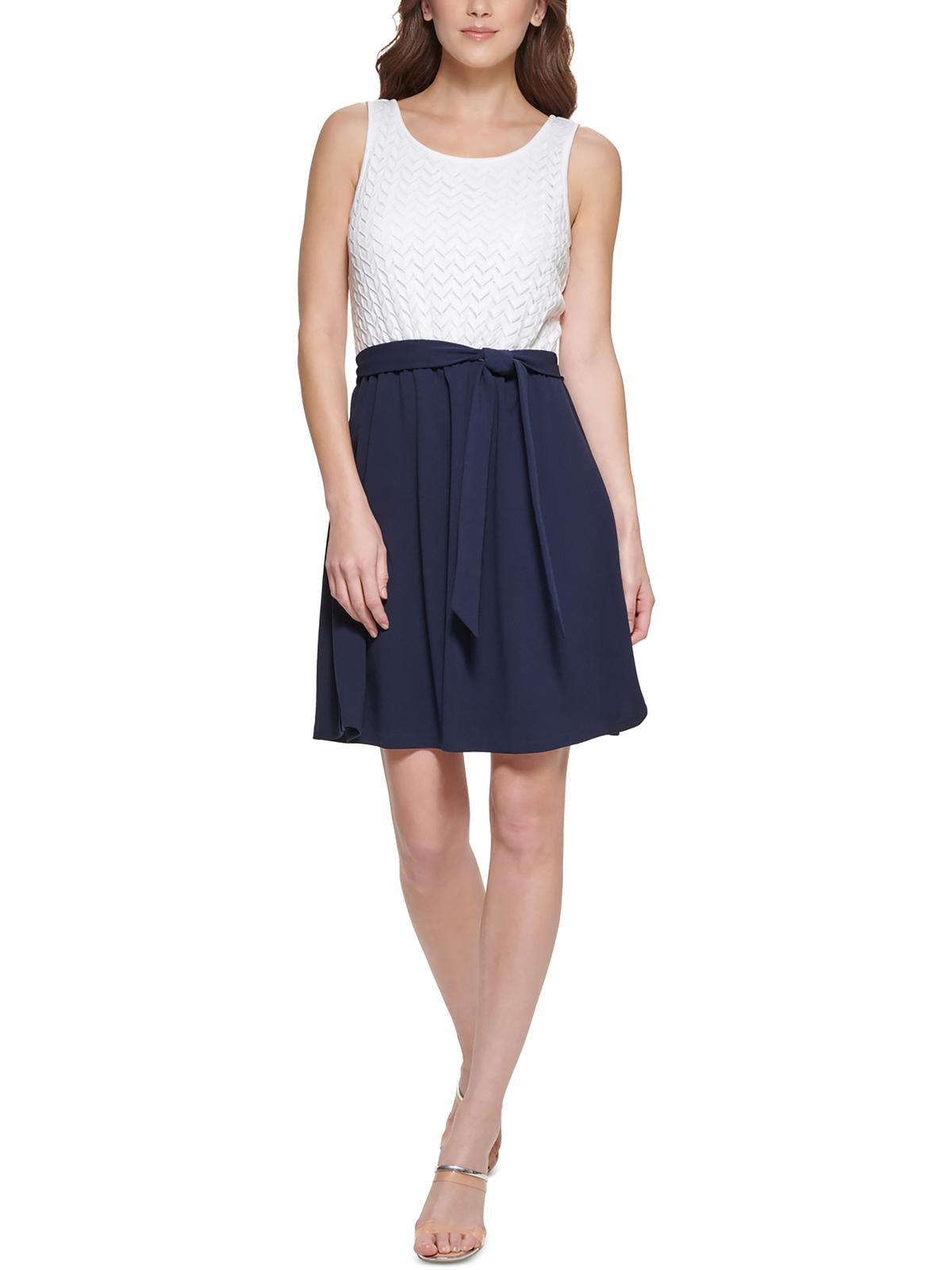 Flare Short Sleeve Round-Neck Belted Midi Dress main image 1