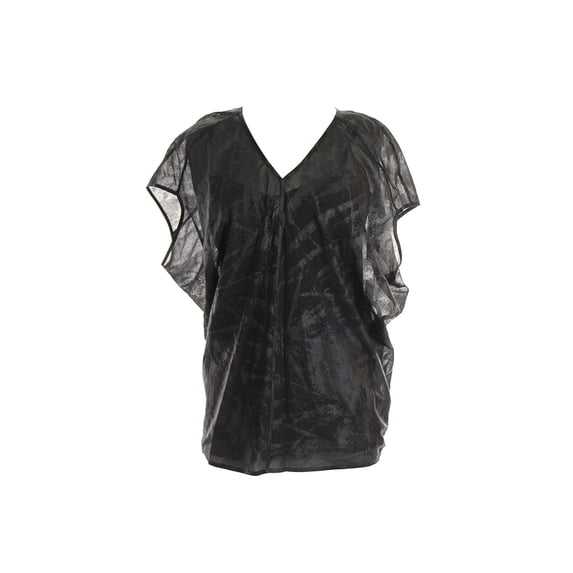 DKNY Womens Black Cap-Sleeve Drape Shoulder Cocoon Blouse P