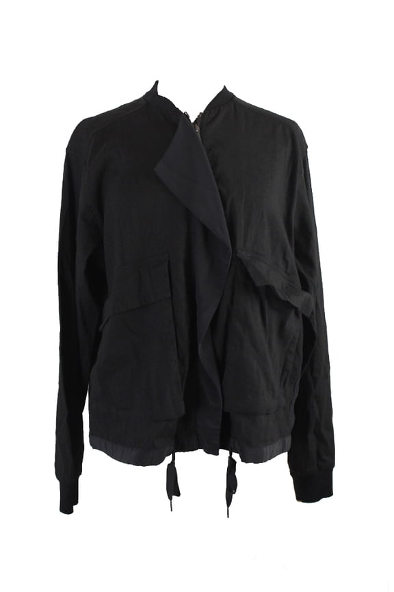 Womens Black Long-Sleeve Linen Blend Cascade Bomber Jacket M