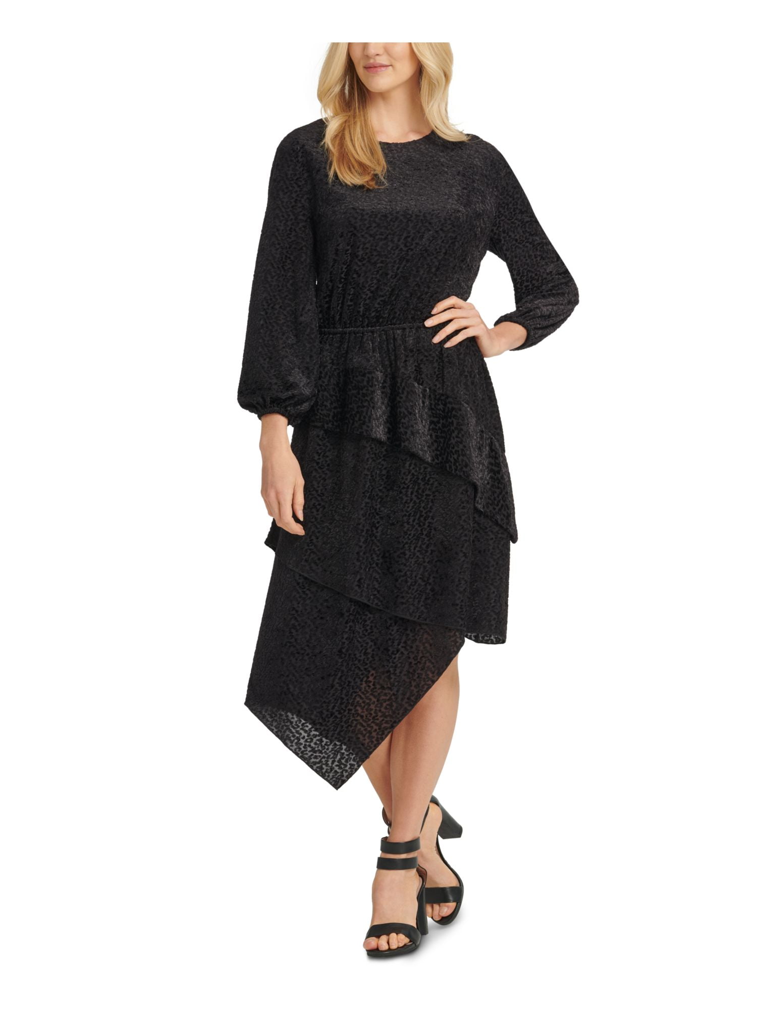 DKNY Womens Black Long Sleeve Tea-Length Sheath Evening Dress Size: L -  Walmart.com