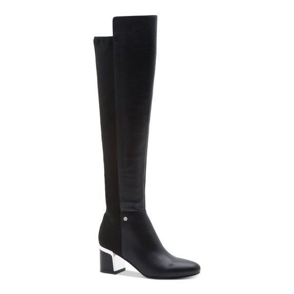 DKNY Womens Black Metallic Accents Cora Round Toe Block Heel Zip-Up Leather Dress Boots 6.5 M