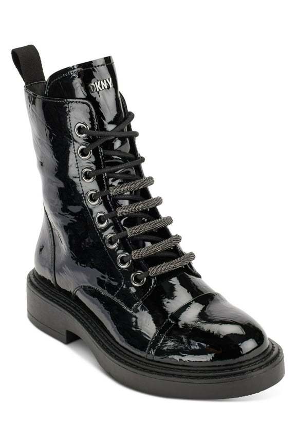 Womens Black Metallic Malaya Almond Toe Block Heel Lace-Up Combat Boots 6 M