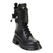 DKNY Womens Black Padded Pull Tab Buckle Accent Lug Sole Sava Round Toe Block Heel Zip-Up Combat Boots 7 M