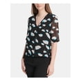 thumbnail image 1 of DKNY Womens Black Printed Short Sleeve V Neck Top Size: XL, 1 of 2