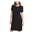 thumbnail image 1 of DKNY Womens Black Ruched Gathered Zippered Short Sleeve Jewel Neck Above The Knee Fit + Flare Dress XL, 1 of 4
