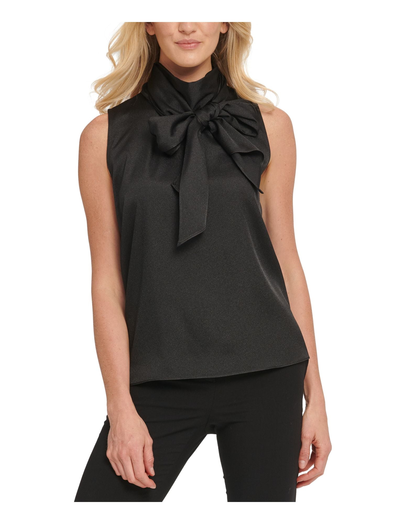 DKNY Womens Black Sleeveless Tie Neck Top Size: M - Walmart.com