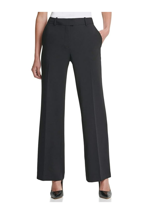 Womens Black Stretch Zippered Pocketed Wide Leg Wear To Work High Waist Pants 12