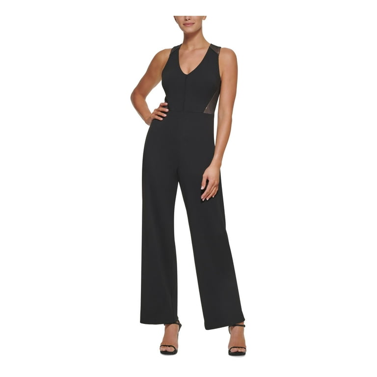Sleeveless wide leg keyhole jumpsuit with open back in black 2025