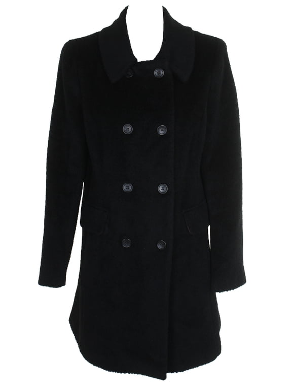 Womens Black Wool-Blend Double-Breasted Walker Coat 12