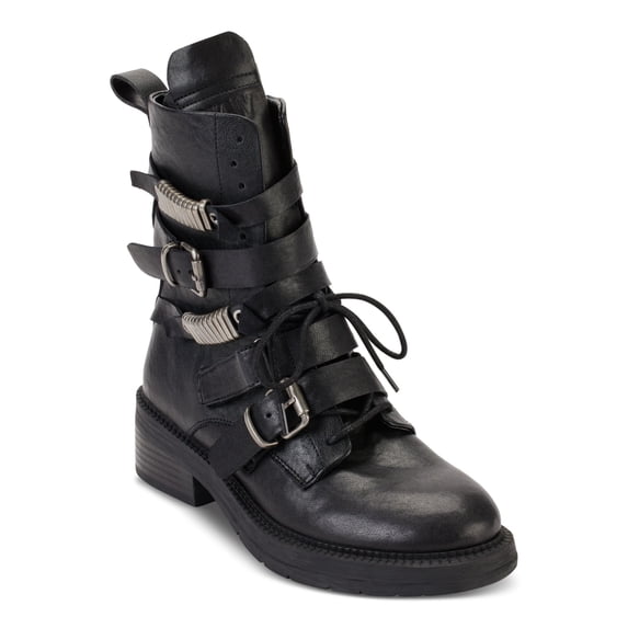 DKNY Womens Black Zipper Accent Ita Round Toe Block Heel Buckle Boots Shoes 8.5 M