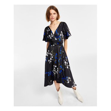 PHILOSOPHY Womens Red Pocketed Ruffled Handkerchief Hem Printed Long Sleeve V Neck Above The Knee Fit + Flare Dress main image 1