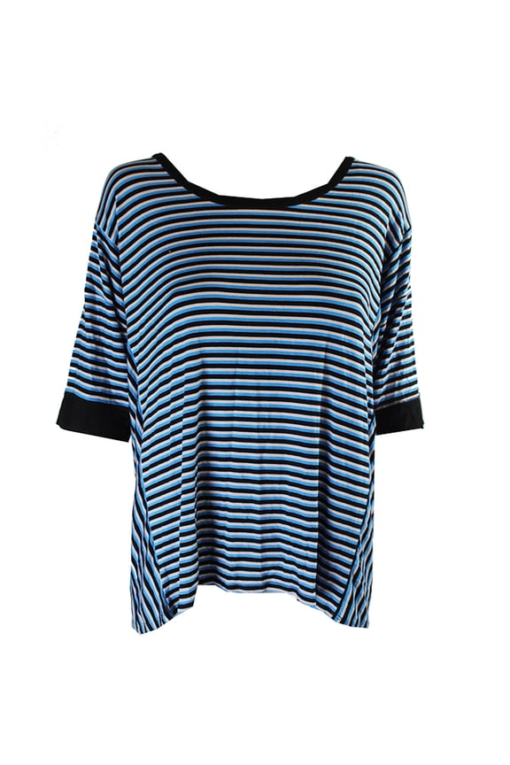 Womens Blue Multi 3/4-Sleeve Striped Sleep Top S