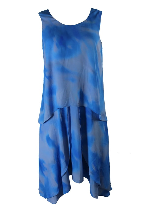 Womens Blue Sleeveless Printed Popover Chiffon Shift Dress 4