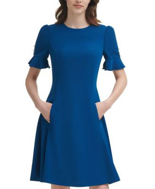 RACHEL RACHEL ROY Womens Black Stretch Cold Shoulder Zippered Ruffled Darted Lined Printed Flutter Sleeve V Neck Midi Wear To Work Sheath Dress main image 1