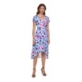 thumbnail image 1 of DKNY Womens Blue Zippered Sheer Lined Floral Flutter Sleeve Surplice Neckline Midi Wear To Work Faux Wrap Dress 12, 1 of 4