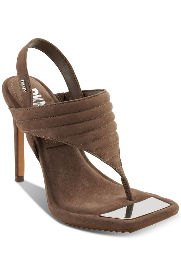 Womens Brown Goring Quilted Padded Ranae Square Toe Stiletto Slip On Leather Dress Slingback Sandal 7