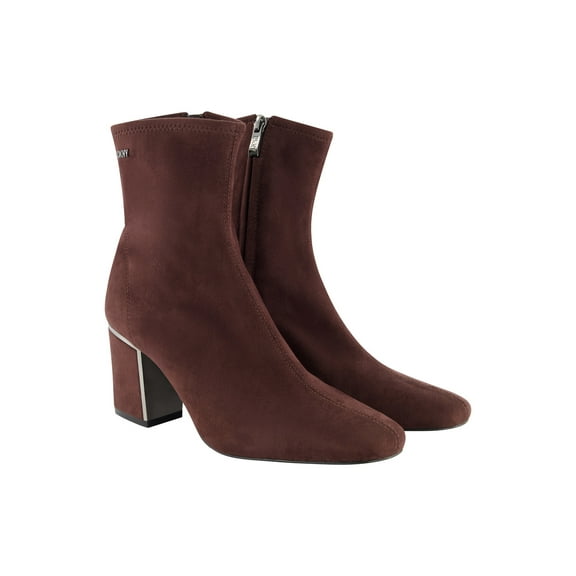 DKNY Womens Brown Logo Hardware Metallic Heel Padded Cavale Square Toe Block Heel Zip-Up Heeled Boots 8