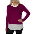 thumbnail image 1 of DKNY Womens Built-In-Layered-Look Pullover Collared Sweater (Magenta, Large), 1 of 5