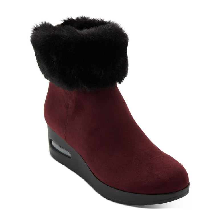 DKNY Womens Burgundy 1 2 Platform Embellished Wedge Inset Comfort Fur Trim Cushioned Abri Round Toe Wedge Zip Up Booties 6 M Walmart
