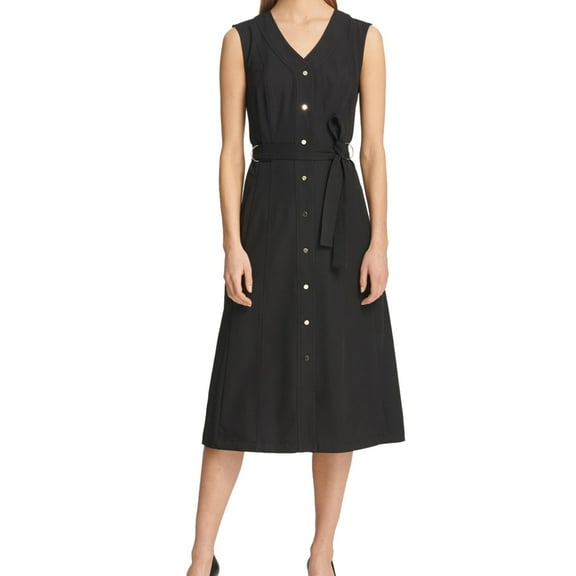 DKNY Womens Button Front Shirt Dress, Black, X-Small