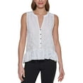 thumbnail image 1 of DKNY Womens Button Front Sleeveless Peplum Top, 1 of 2