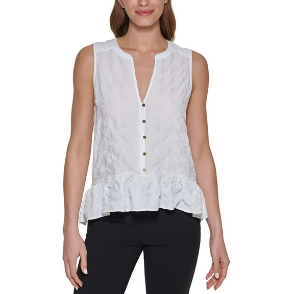 DKNY Womens Button Front Sleeveless Peplum Top